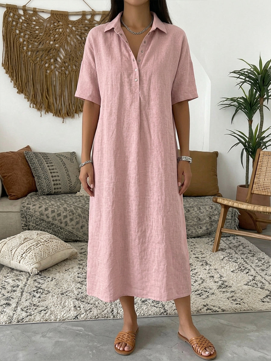 Iovelle™ - Robe Femme Polo Coton Lin Décontractée Été Manches Courtes