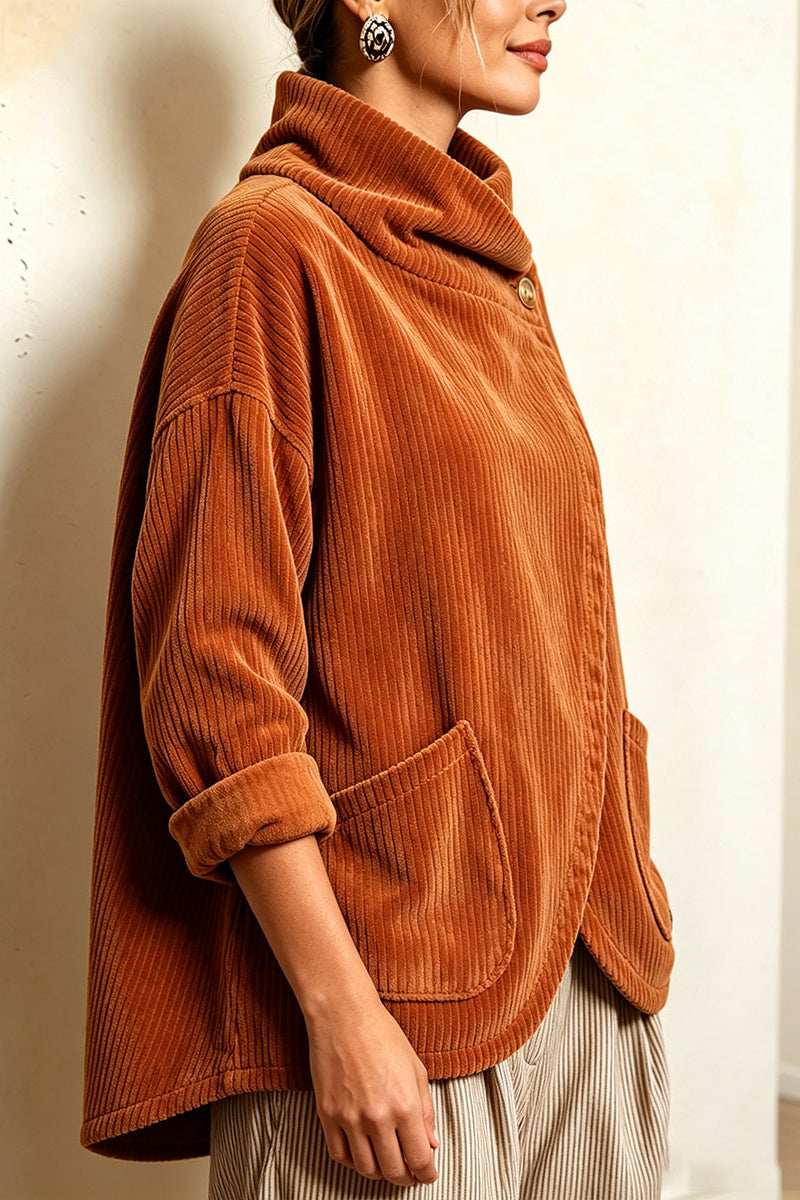 Ysée - Pull femme en velours côtelé à col montant et fermeture asymétrique