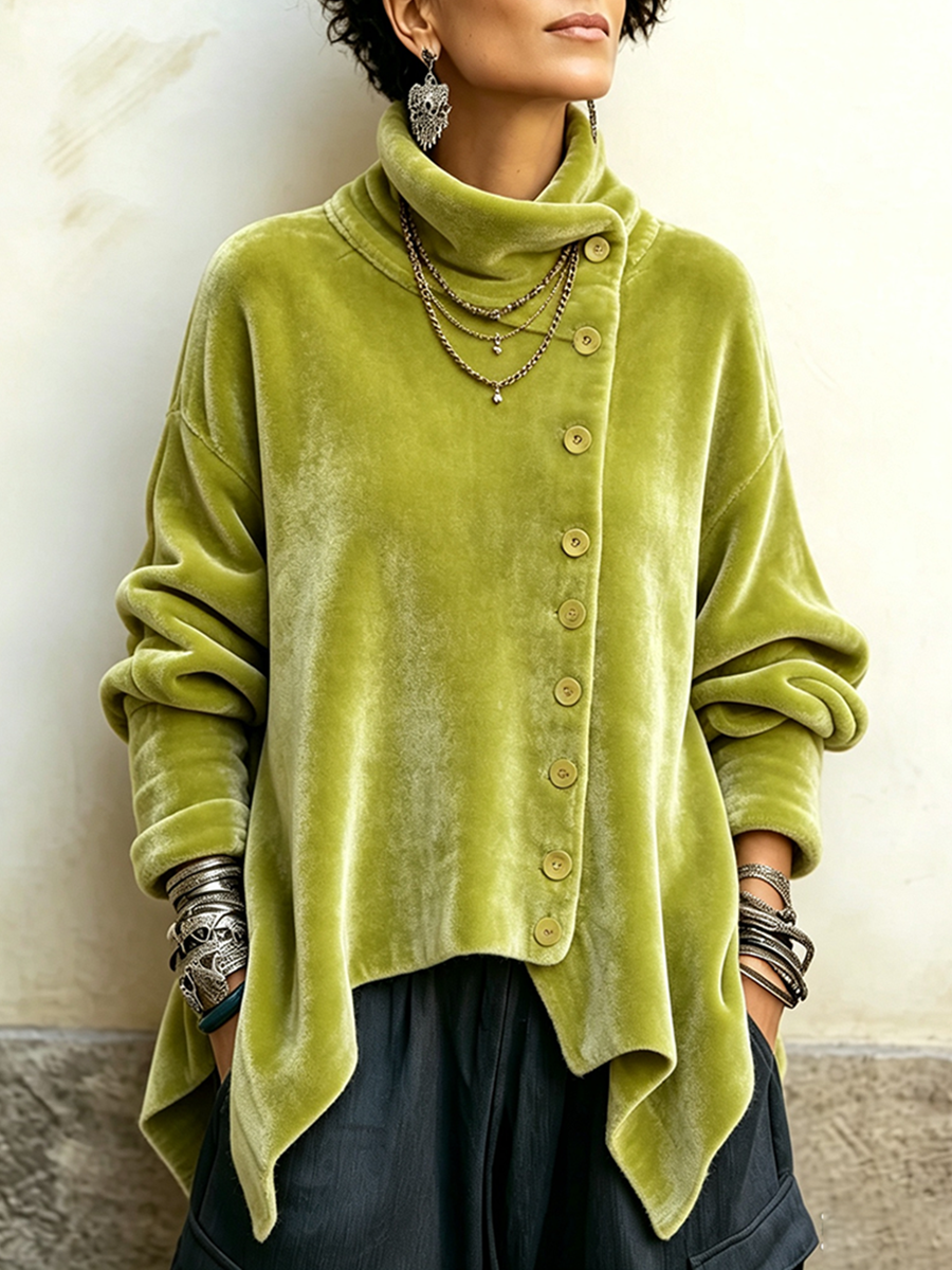 Marga - Top femme en velours à col roulé et coupe asymétrique