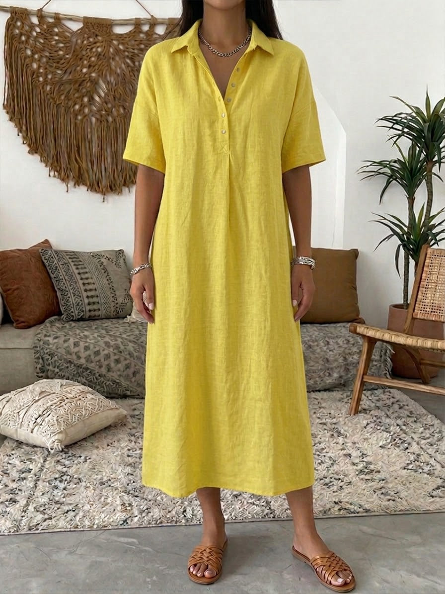 Iovelle™ - Robe Femme Polo Coton Lin Décontractée Été Manches Courtes