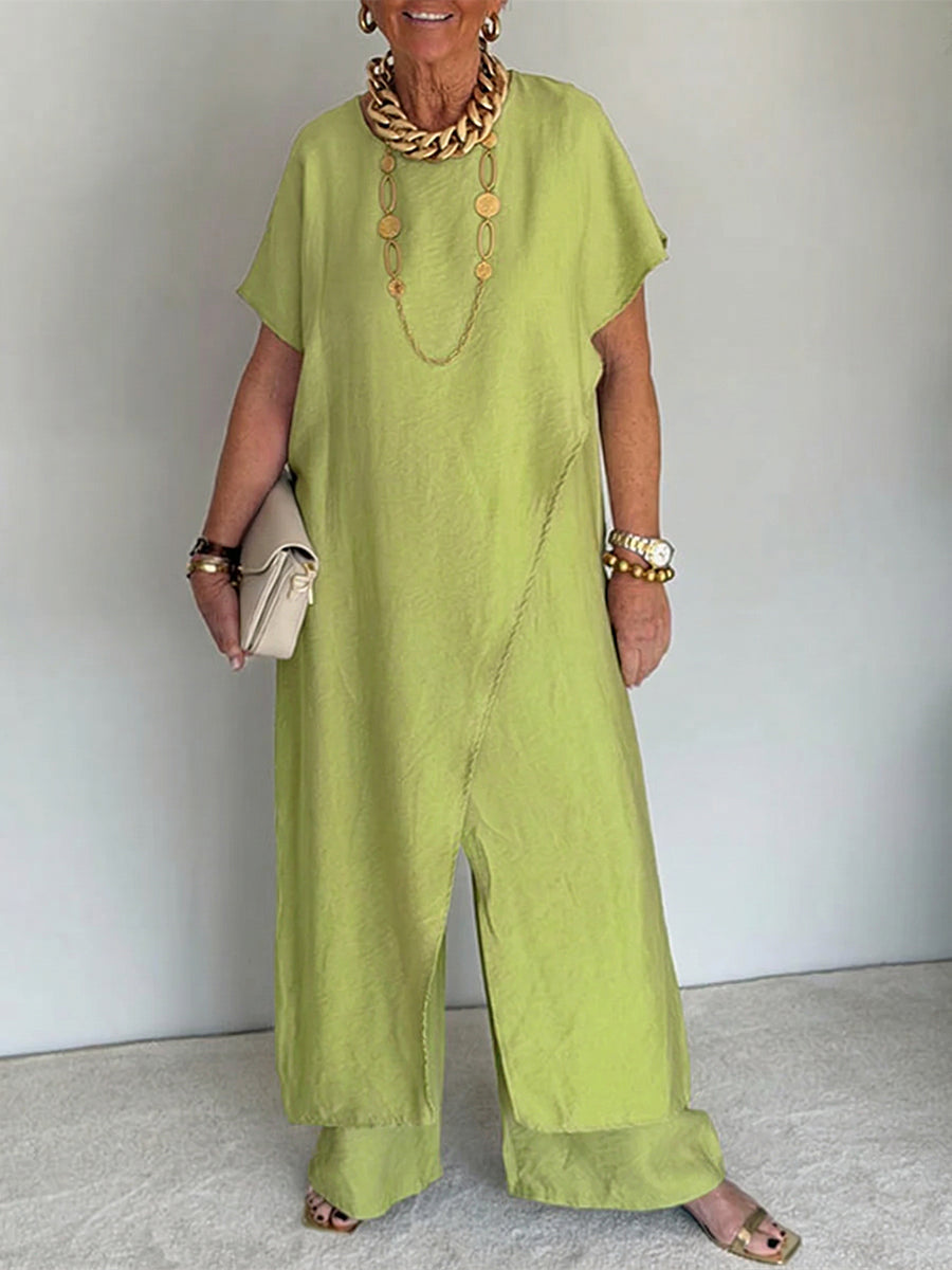 Gavinae™ - Ensemble femme deux pièces tunique longue pantalon large lin