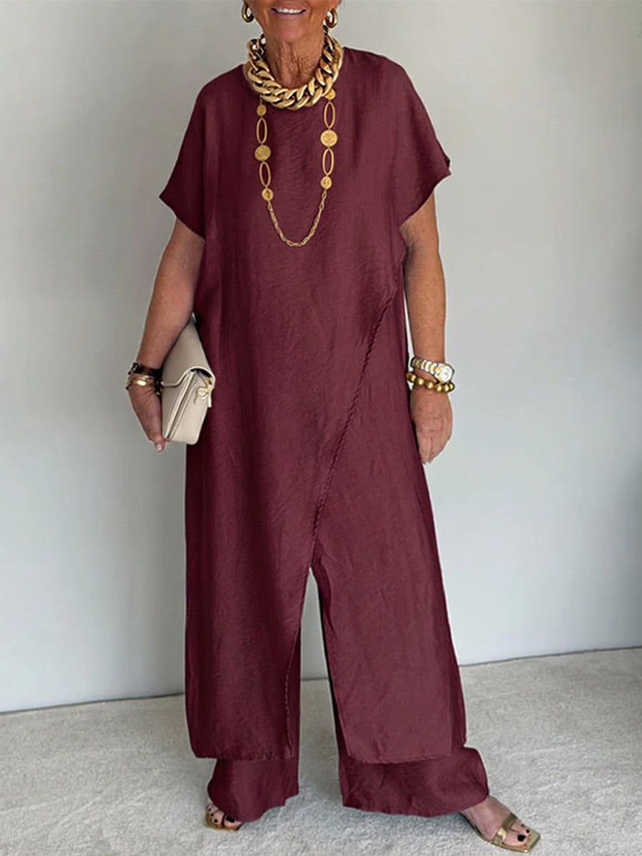 Gavinae™ - Ensemble femme deux pièces tunique longue pantalon large lin