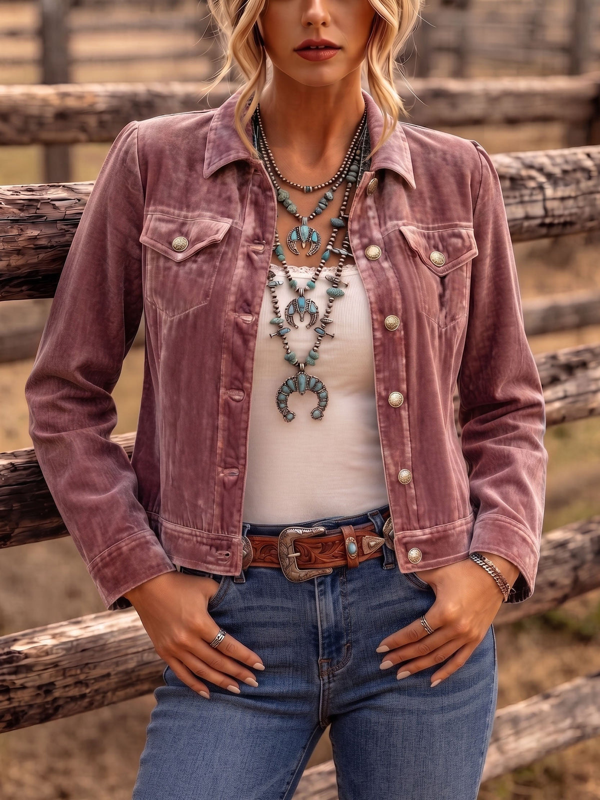 Jikke - Veste femme en velours à boutons et col tailleur