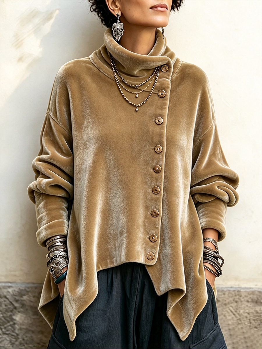 Marga - Top femme en velours à col roulé et coupe asymétrique