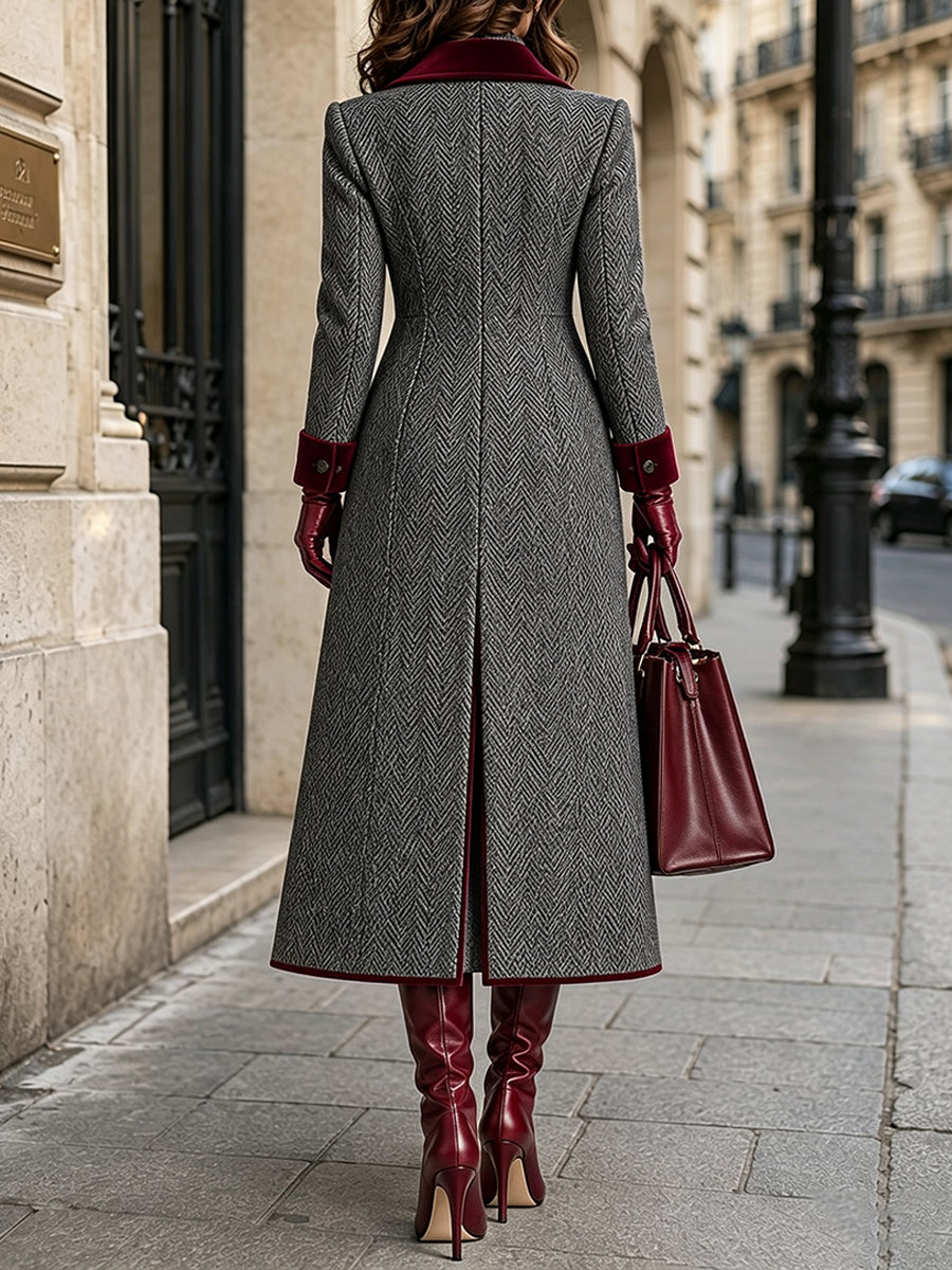 Hiltje - Manteau long femme à double boutonnage et finitions contrastantes