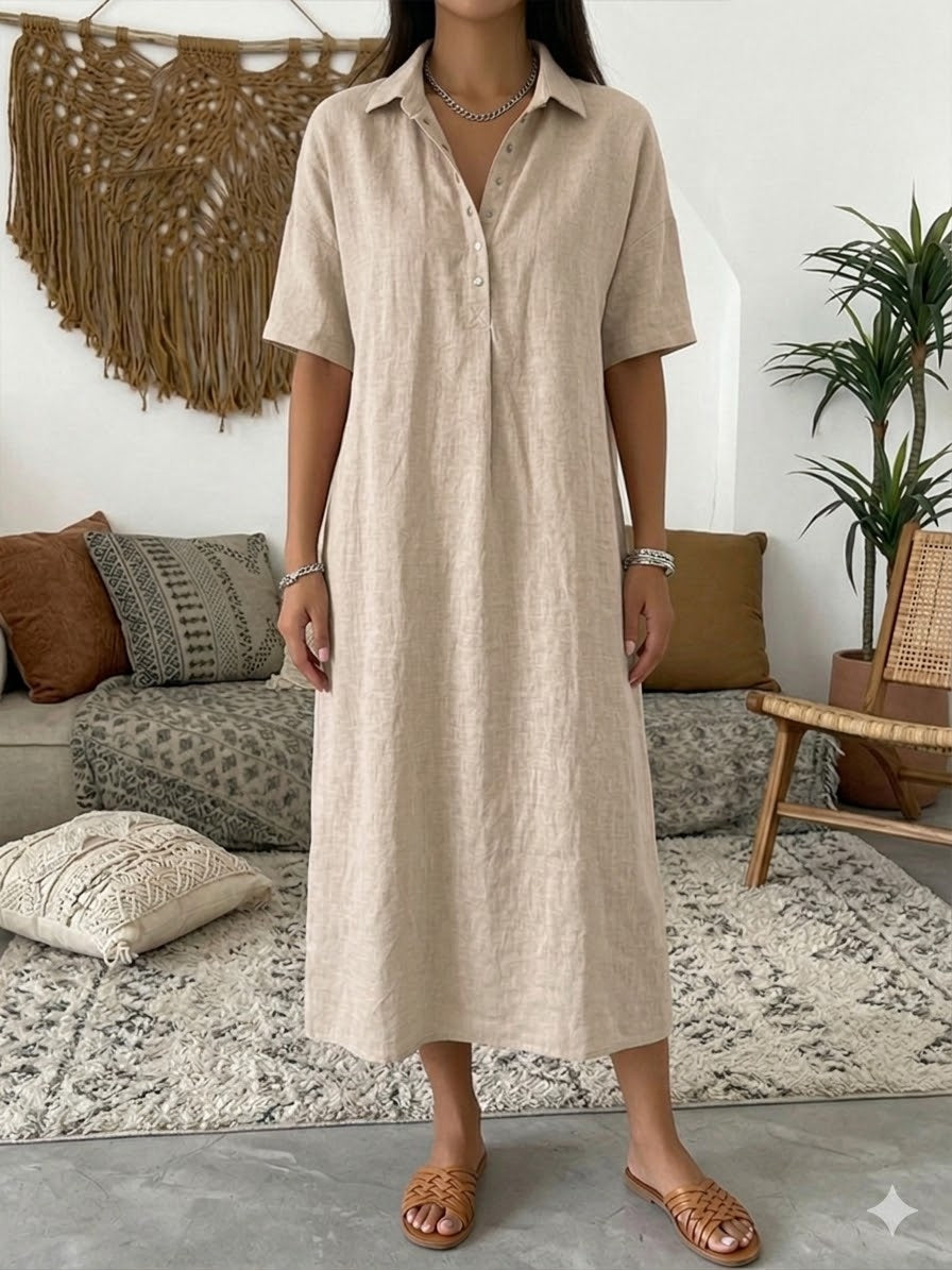 Iovelle™ - Robe Femme Polo Coton Lin Décontractée Été Manches Courtes
