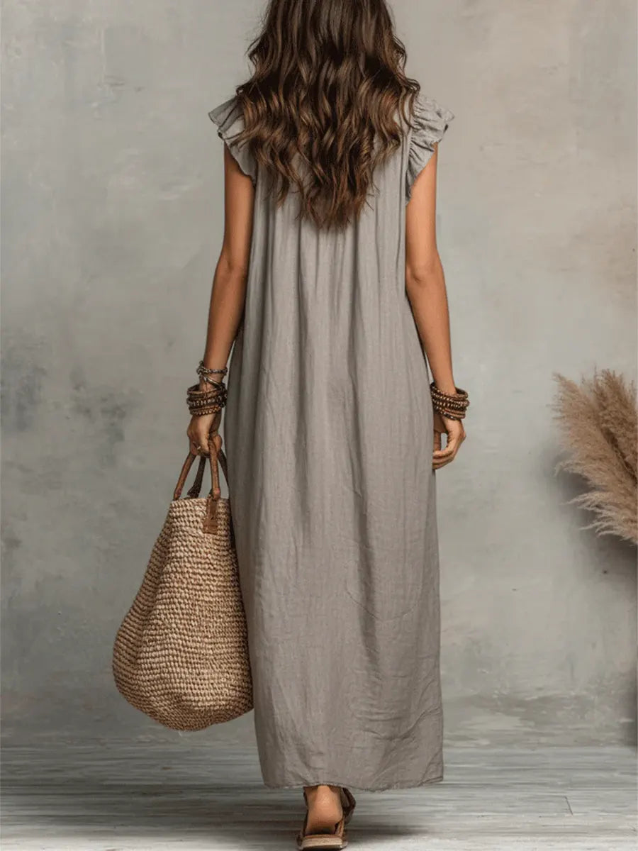 Izzellea™ - Robe Femme Longue Bohème Lin Coton Coupe Fluide Volants Élégants