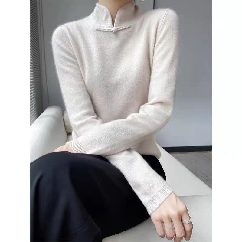 Jovienna - Pull Hiver à Col Montant Élégant avec Fermoir Vintage