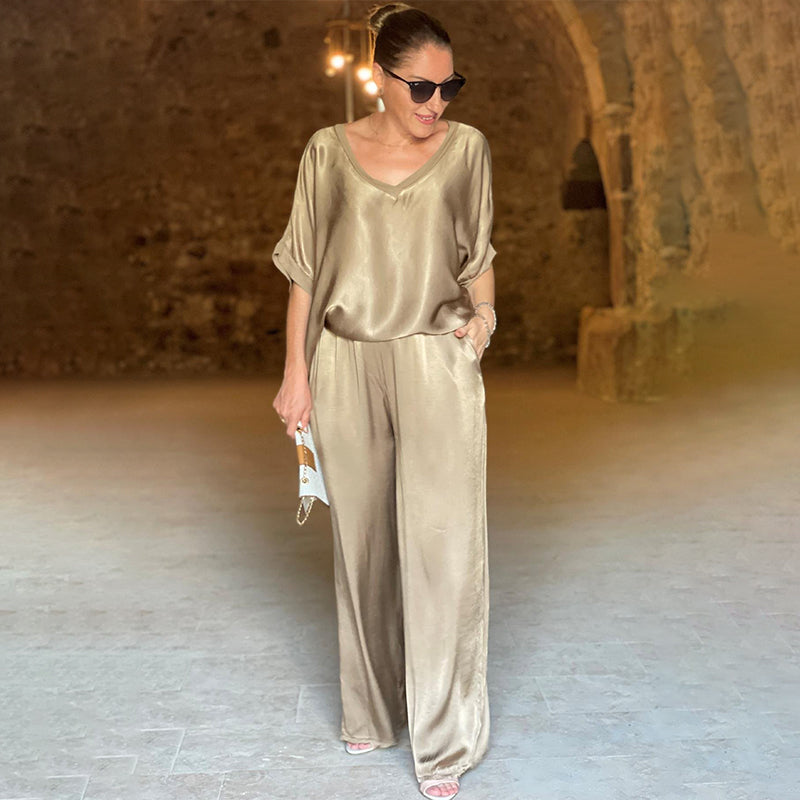 Laurie™ - Ensemble Deux Pièces Brillant Élégant Grande Taille avec Col en V