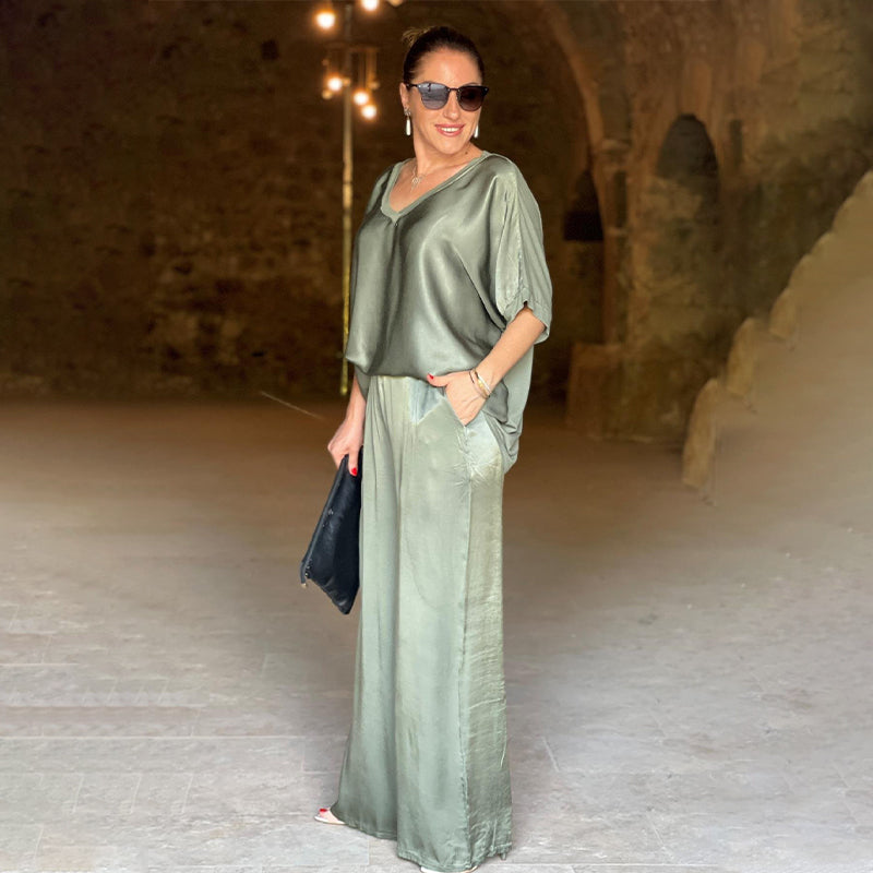 Laurie™ - Ensemble Deux Pièces Brillant Élégant Grande Taille avec Col en V