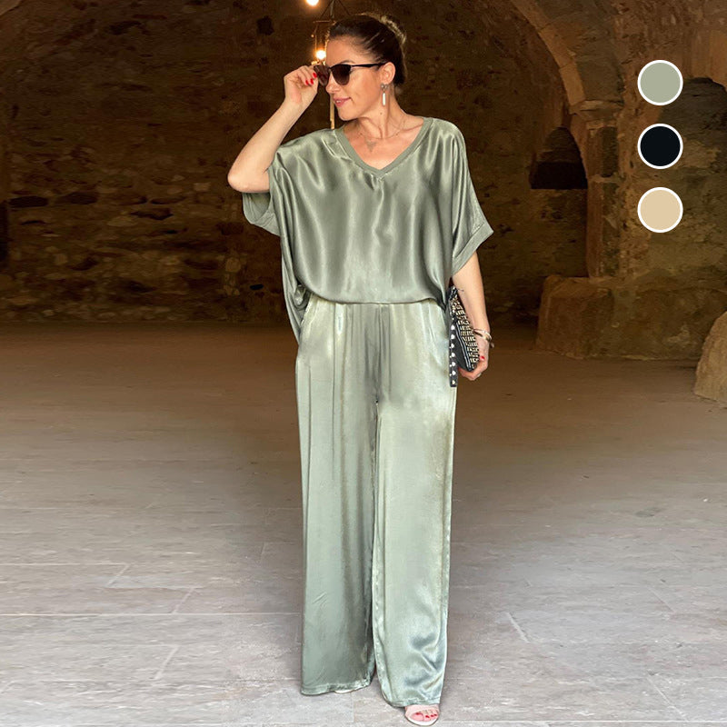 Laurie™ - Ensemble Deux Pièces Brillant Élégant Grande Taille avec Col en V