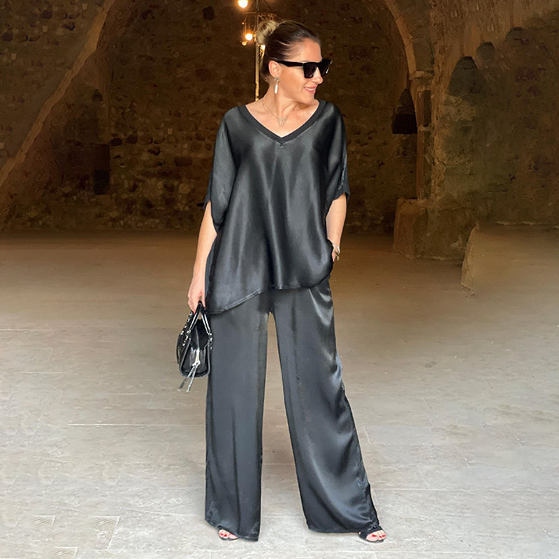 Laurie™ - Ensemble Deux Pièces Brillant Élégant Grande Taille avec Col en V