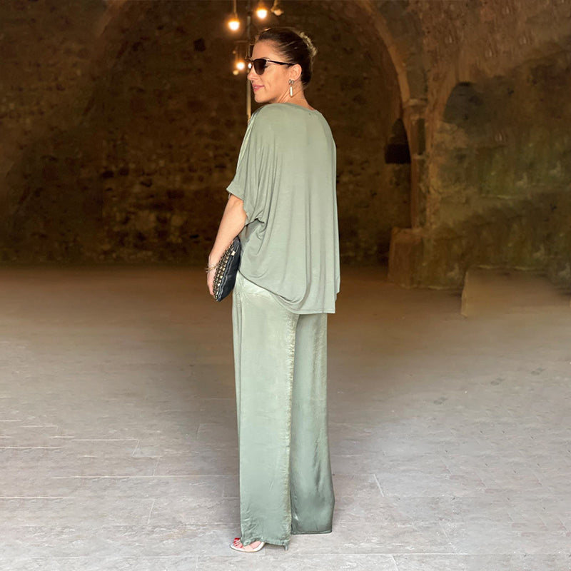 Laurie™ - Ensemble Deux Pièces Brillant Élégant Grande Taille avec Col en V