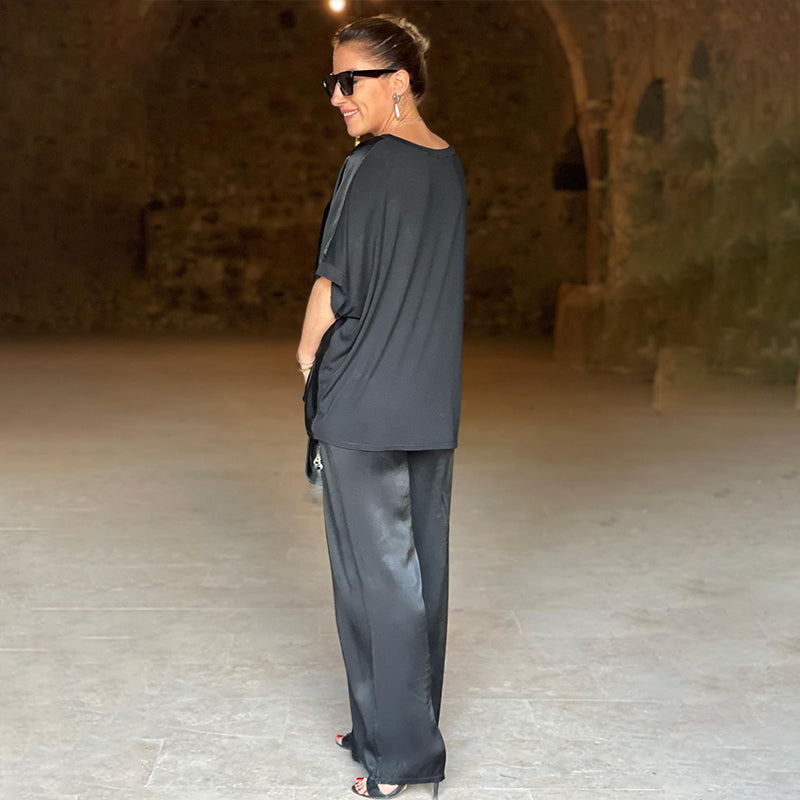 Laurie™ - Ensemble Deux Pièces Brillant Élégant Grande Taille avec Col en V