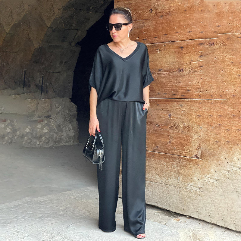 Laurie™ - Ensemble Deux Pièces Brillant Élégant Grande Taille avec Col en V