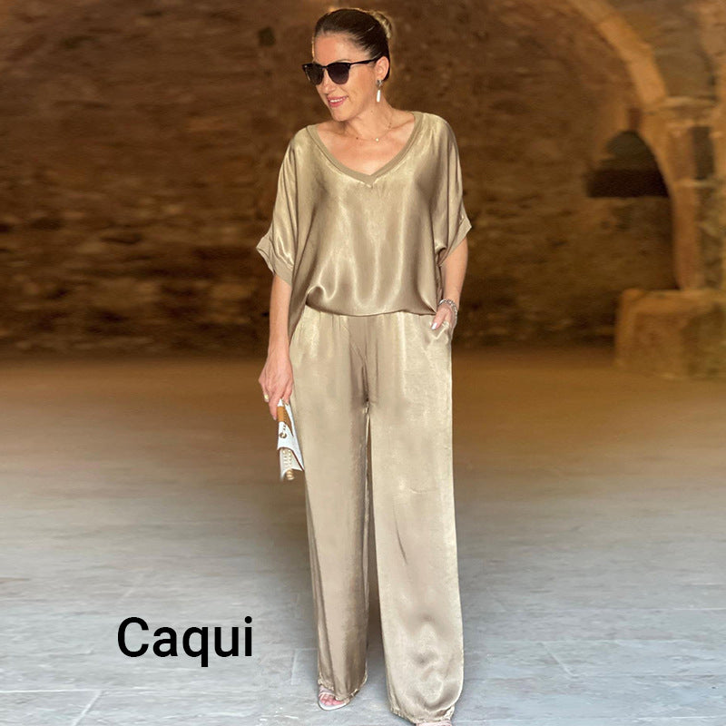Laurie™ - Ensemble Deux Pièces Brillant Élégant Grande Taille avec Col en V