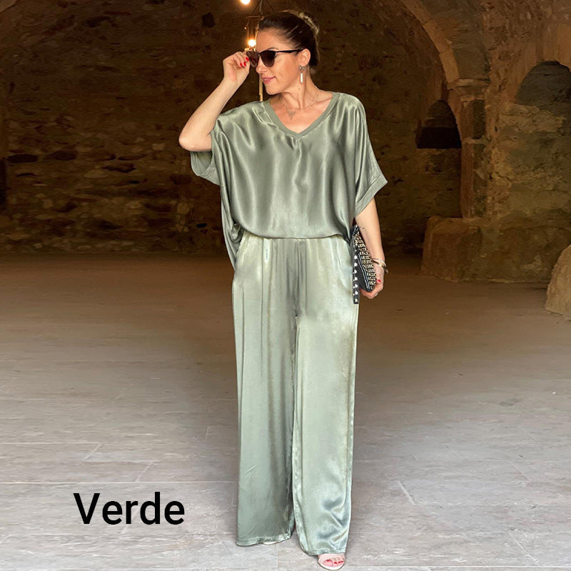 Laurie™ - Ensemble Deux Pièces Brillant Élégant Grande Taille avec Col en V