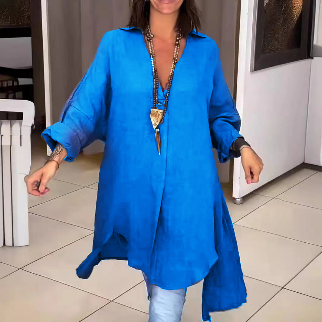 Marine™ - Chemise décontractée en lin et coton, col V