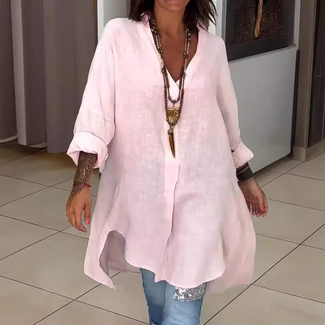 Marine™ - Chemise décontractée en lin et coton, col V