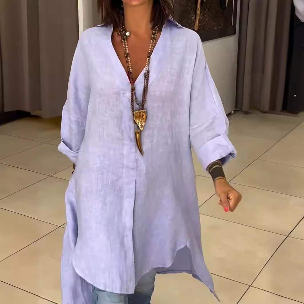 Marine™ - Chemise décontractée en lin et coton, col V
