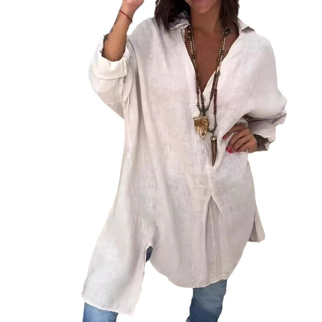 Marine™ - Chemise décontractée en lin et coton, col V