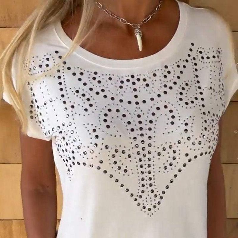 Céleste ™ - T-shirt femme imprimé frangé