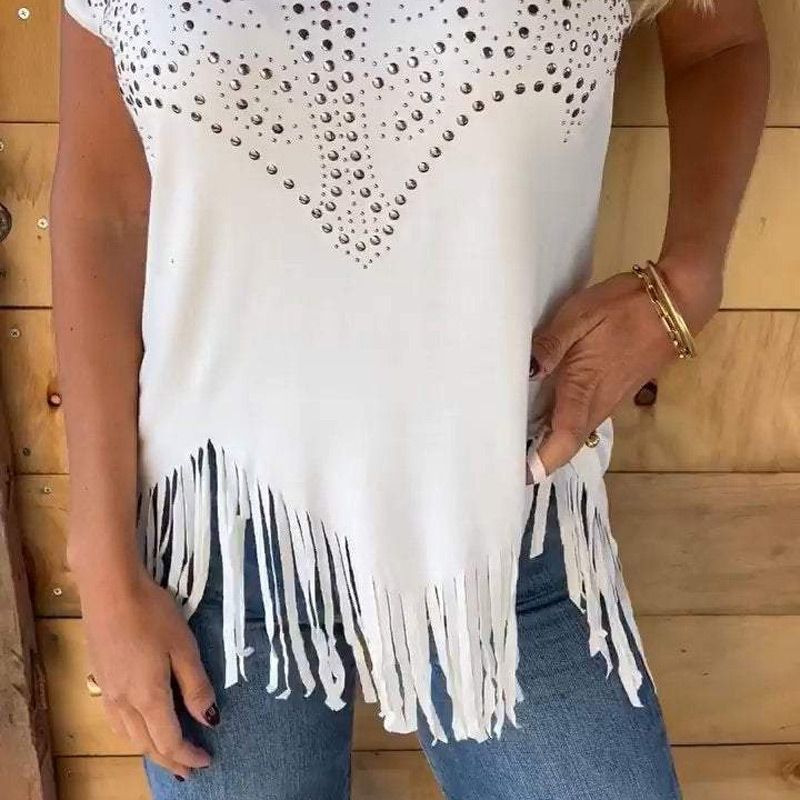 Céleste ™ - T-shirt femme imprimé frangé