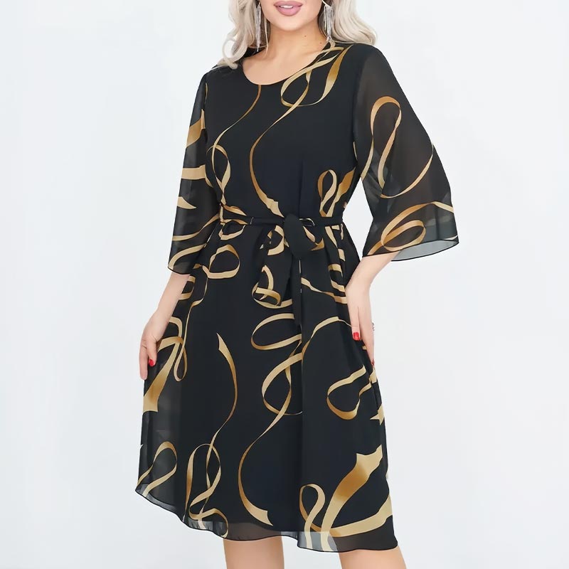 Blandine™ - Robe Élégante Midi à Manches Volantées