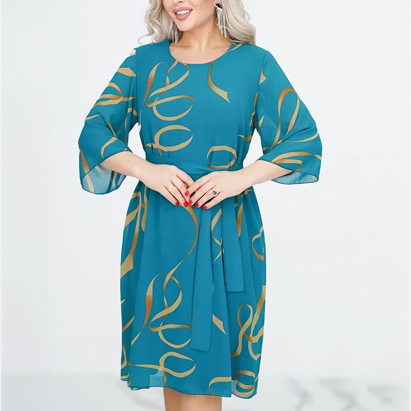 Blandine™ - Robe Élégante Midi à Manches Volantées