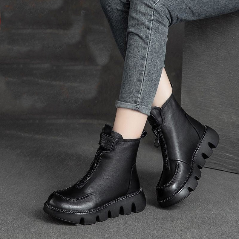 Coralie™ - Bottines en cuir femme à plateforme rétro