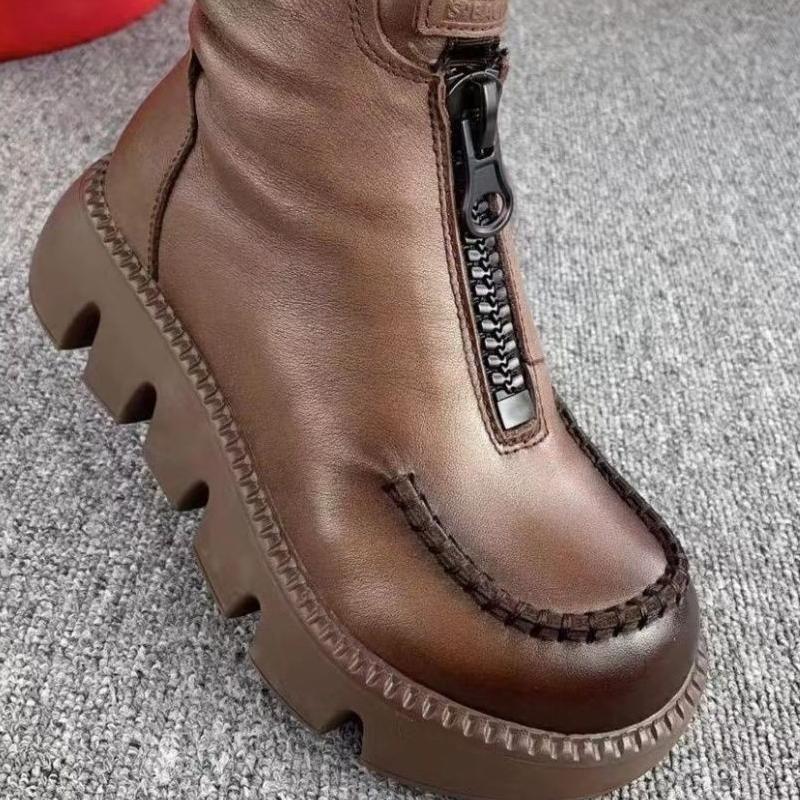 Coralie™ - Bottines en cuir femme à plateforme rétro