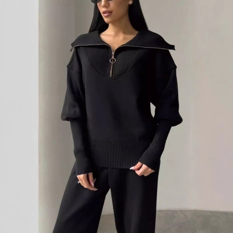 Rie™ - Ensemble Sportif Femme Tricoté à Demi-Fermeture Éclair