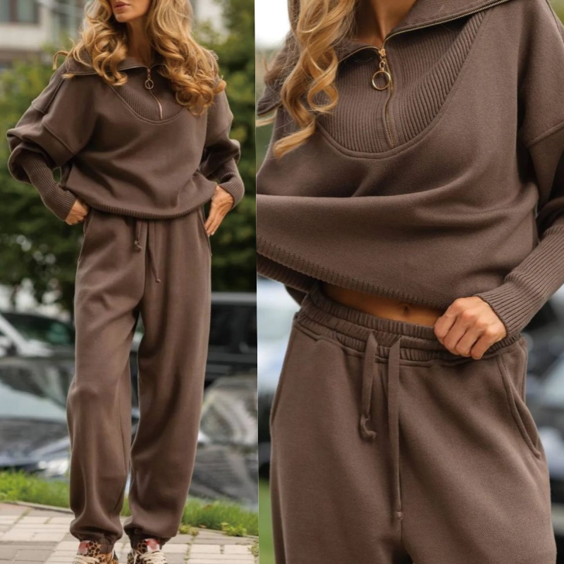 Rie™ - Ensemble Sportif Femme Tricoté à Demi-Fermeture Éclair