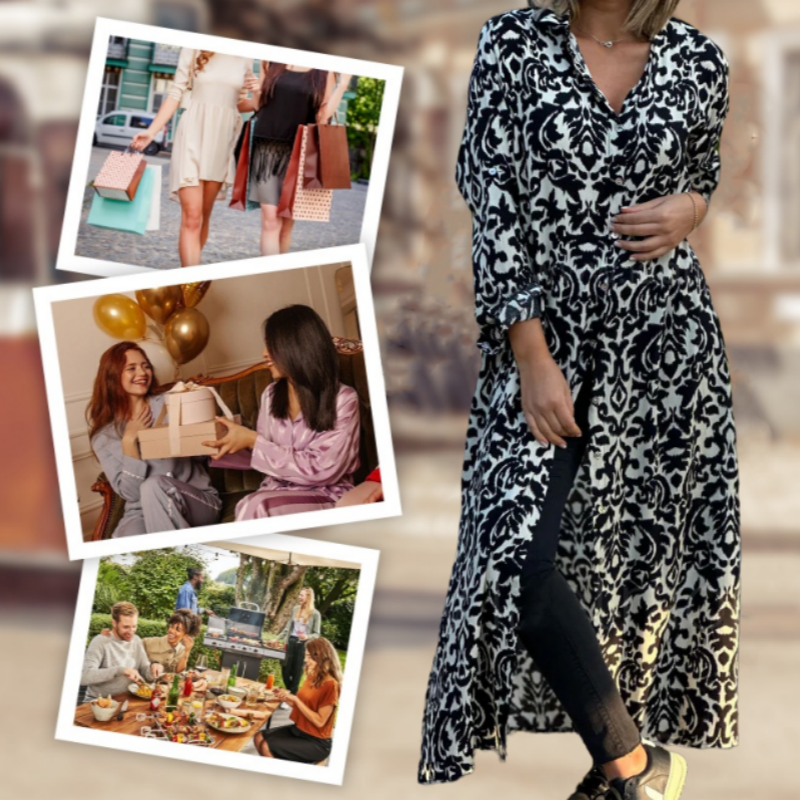 Ivonne™ - Robe Longue Fleurie à Manches Longues avec Col Chemise