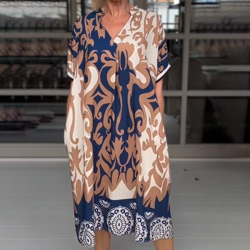 Bente™ - Robe Midi Ample à Imprimé Élégant