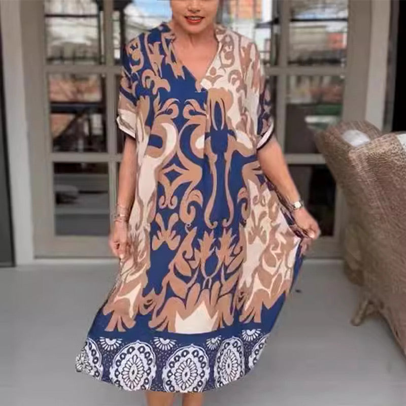 Bente™ - Robe Midi Ample à Imprimé Élégant