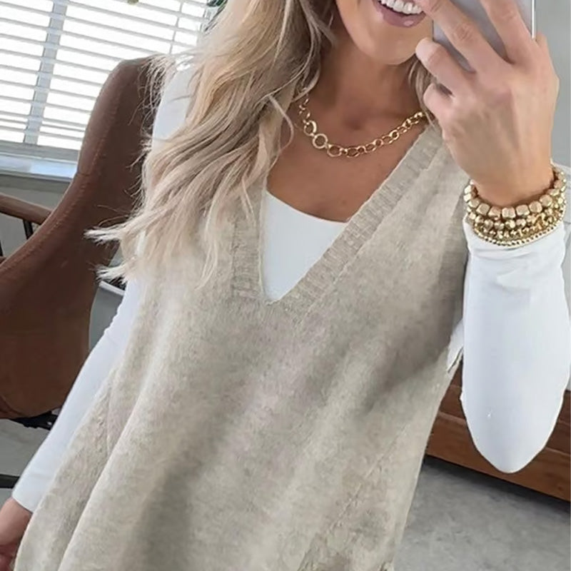 Carole™ - Gilet Tricot Sans Manches avec Poches et Col en V