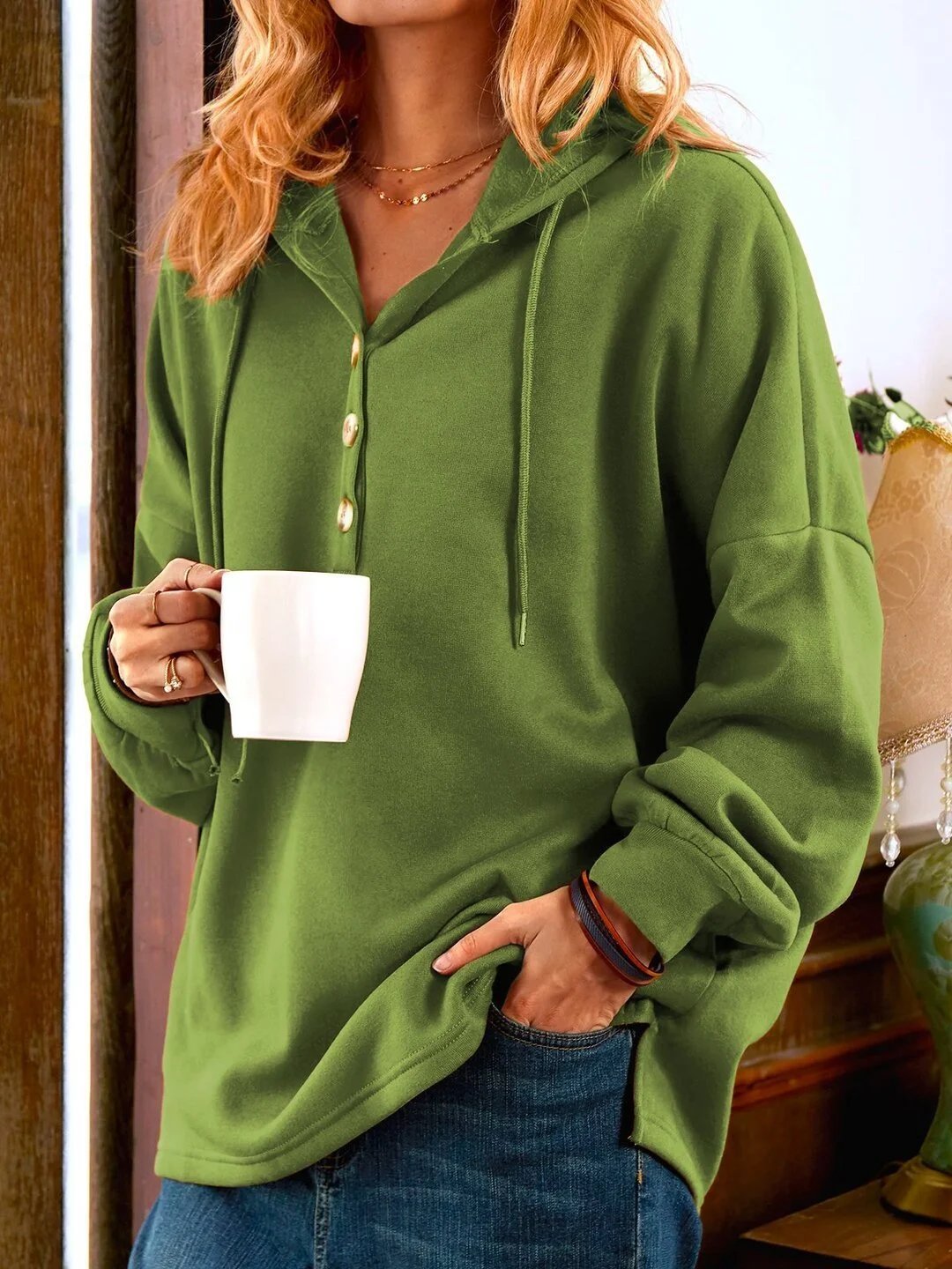 Clotilde™ - Sweat-shirt Vintage à Manches Longues Boutonné