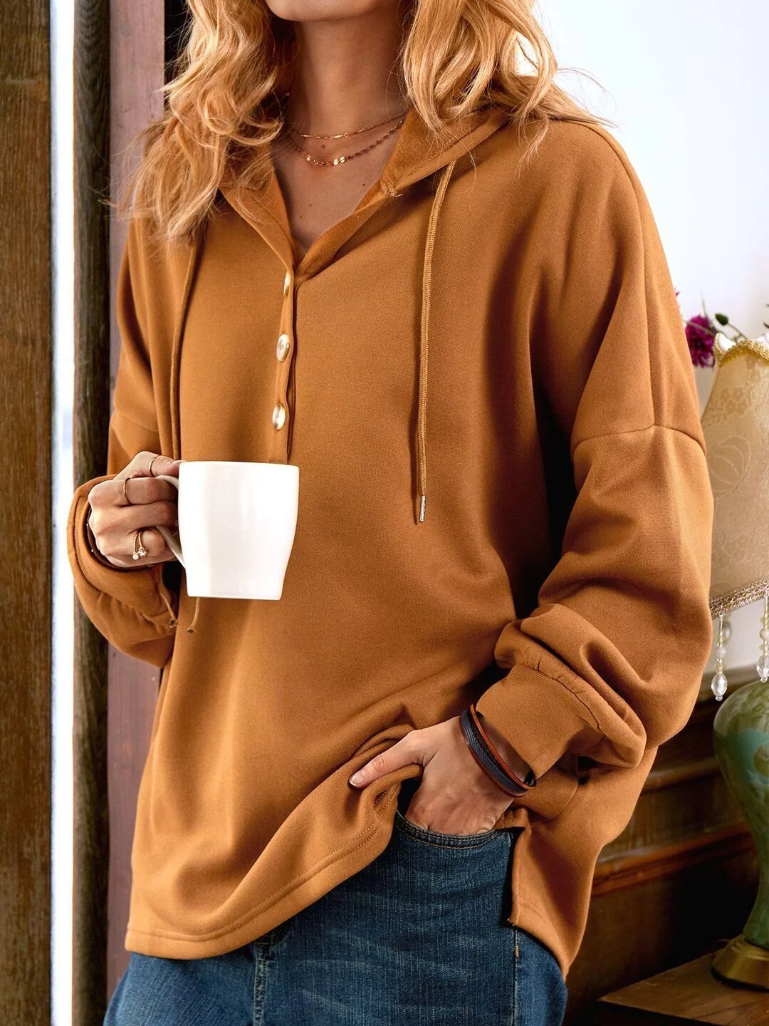 Clotilde™ - Sweat-shirt Vintage à Manches Longues Boutonné