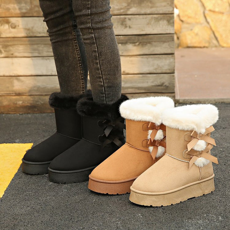 Cendrine - Bottes femme fourrées avec nœuds décoratifs