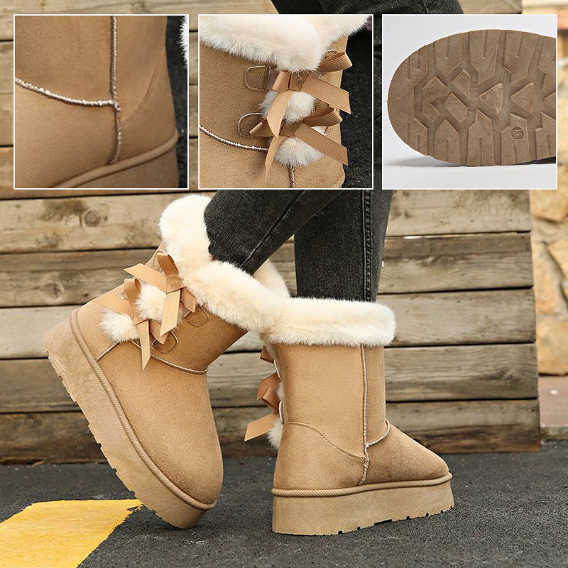 Cendrine - Bottes femme fourrées avec nœuds décoratifs