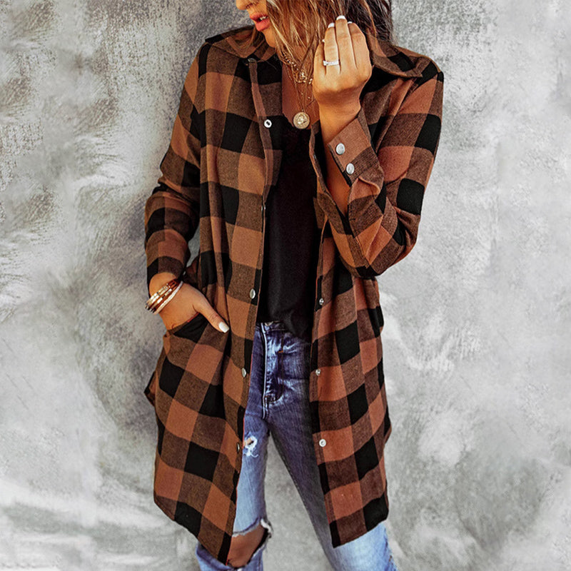 Larissa™ - Veste Chemise Longue à Carreaux Élégante