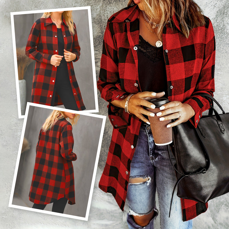 Larissa™ - Veste Chemise Longue à Carreaux Élégante