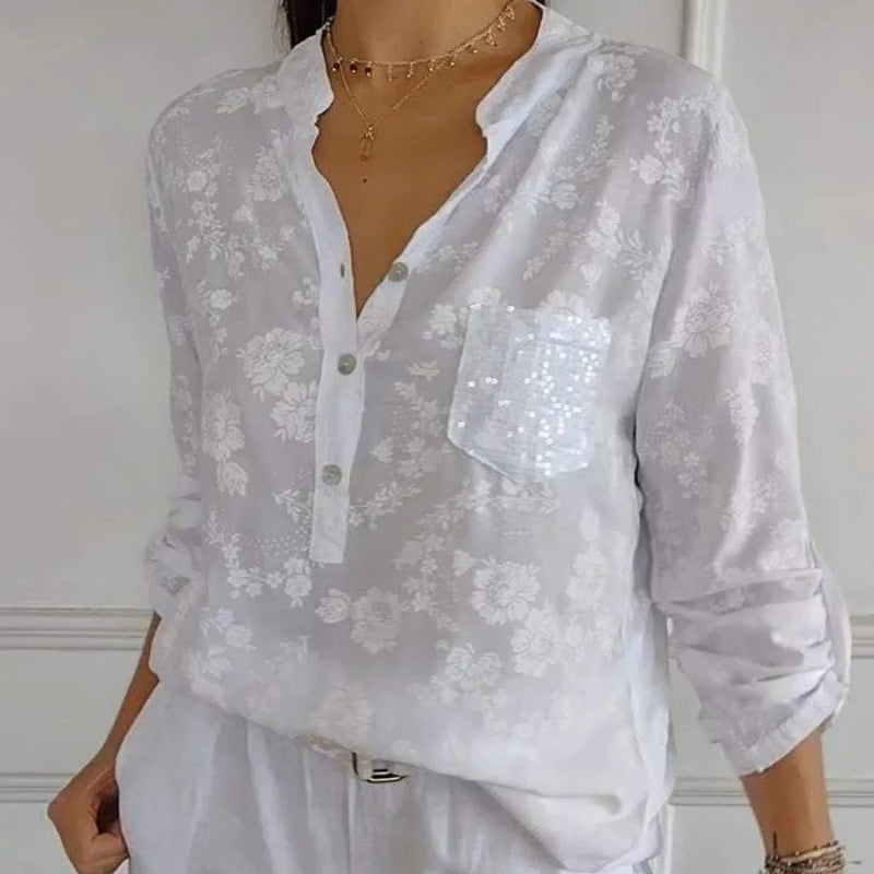 Avice™ - Blouse Florale à Manches Longues & Poche Scintillante