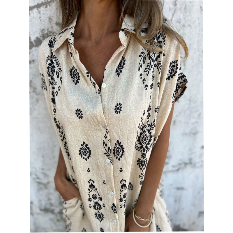 Sylviane™ - Robe Ample à Manches Courtes Imprimée avec Poches