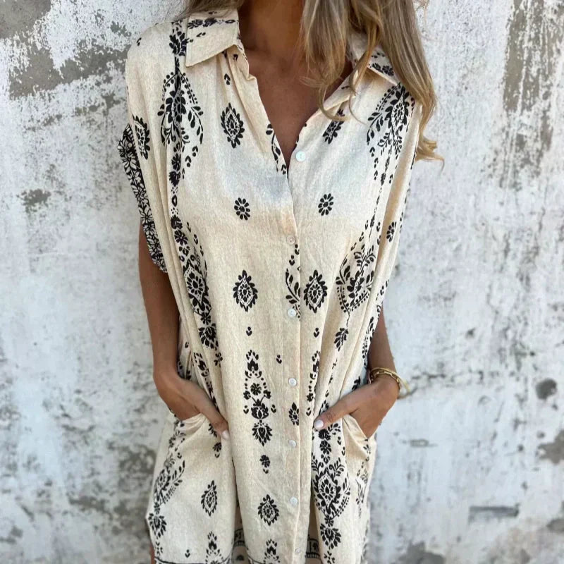 Sylviane™ - Robe Ample à Manches Courtes Imprimée avec Poches