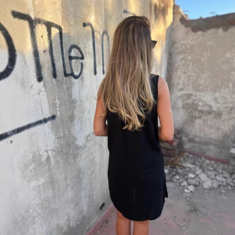 Noelia™ - Robe Sans Manches à Boutons et Décolleté en V pour Femme