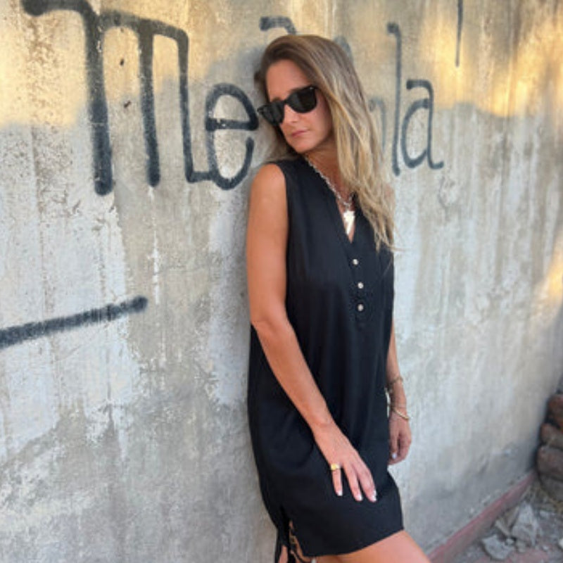 Noelia™ - Robe Sans Manches à Boutons et Décolleté en V pour Femme