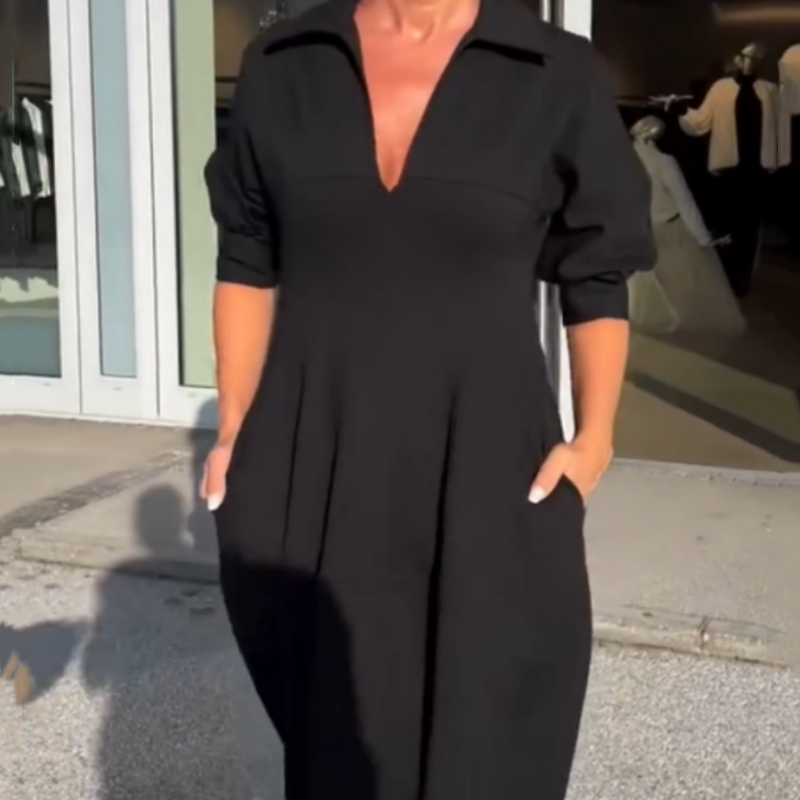 Stéphanie™ - Robe Midi Élégante à Revers et Col V