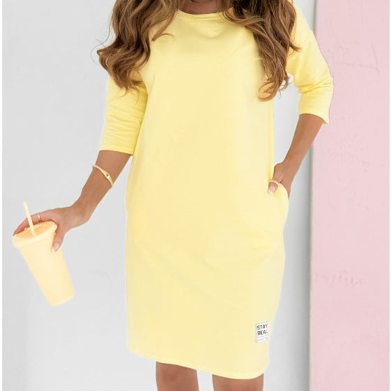 Lieka™ - Robe à Col Rond et Manches 3/4 avec Poches